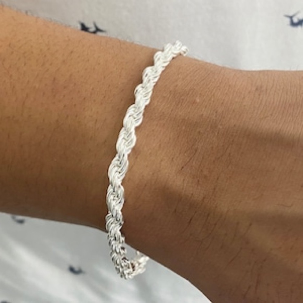 New S925 Sterling Silver Hallmarked Solid Silver 4mm Twisted Rope Chain Bracelet - Picture 13 of 14